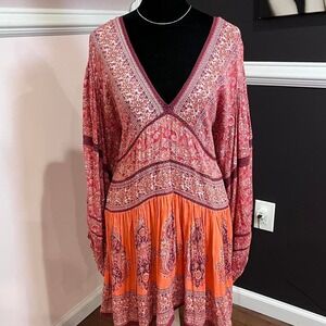 free people red paisley print tunic dress medium